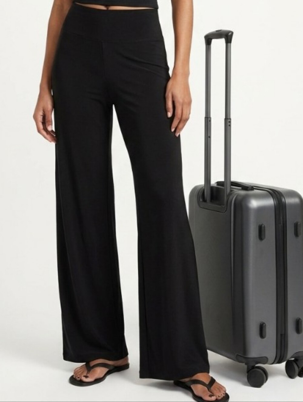 IMAN Long Stretchy Black Wide-Leg Pull-On Pants